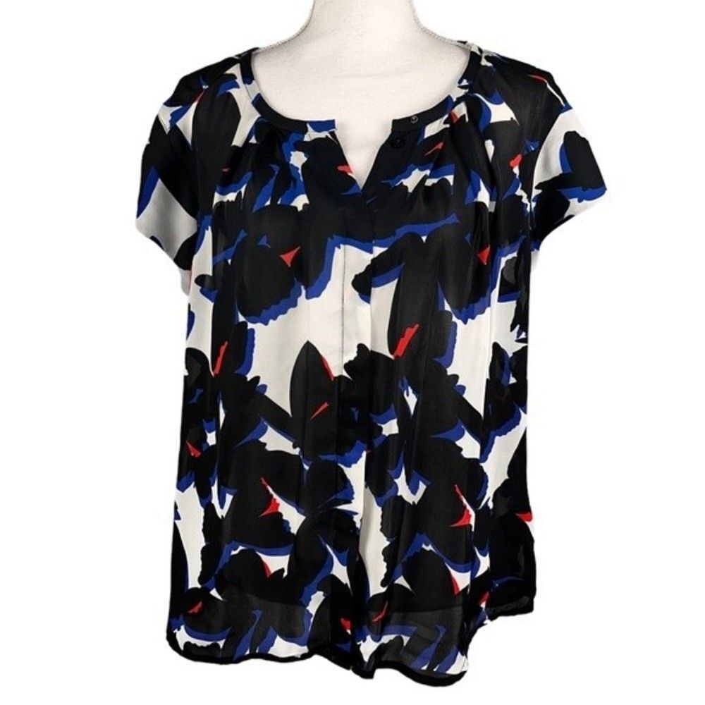 Lightweight Short Sleeve Worthington XL Black White Red Hidden Button Front